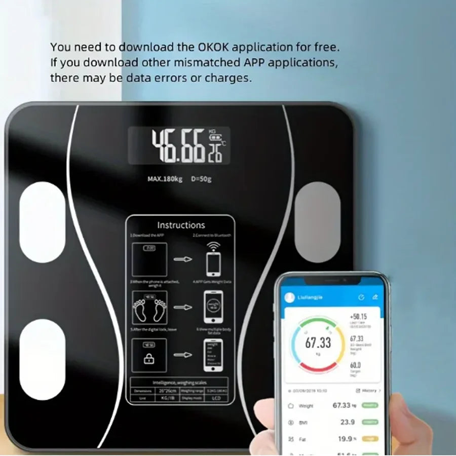 Smart APP Synchronized Body Fat Scale Bathroom Digital Scale Bluetooth Weight Loss Body Fat Scale Body Composition Analyzer